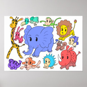 Energiegeladen! Zwölf fröhliche Tiere. Poster