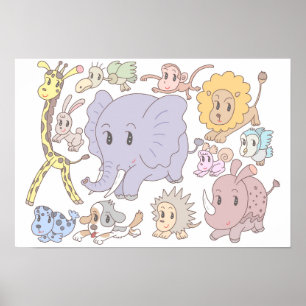Energiegeladen! Zwölf fröhliche Tiere. Poster