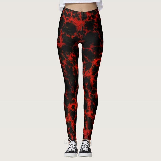 Energierot und Schwarze Flammen Leggings (Vorderseite)