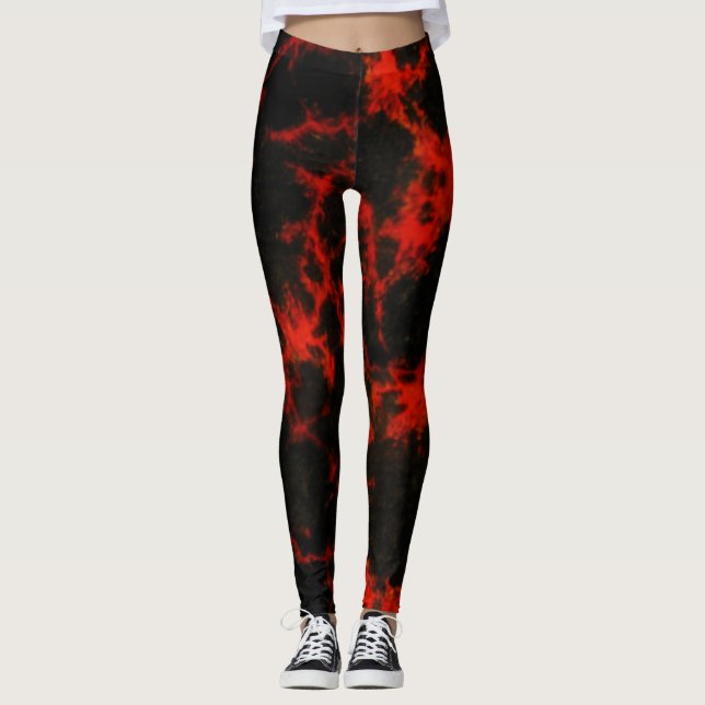 Energierot und Schwarze Flammen Leggings (Vorderseite)