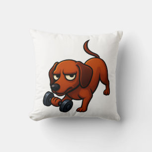 Energische Dachshund-Hantel-Comic-Motivation Kissen