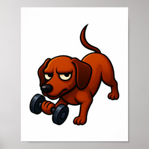 Energische Dachshund-Hantel-Comic-Motivation Poster