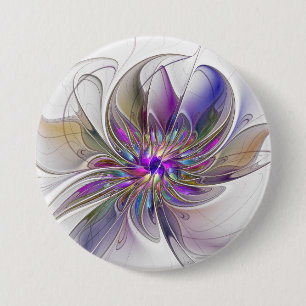 Energische, farbenfrohe abstrakte fraktale Blumenk Button
