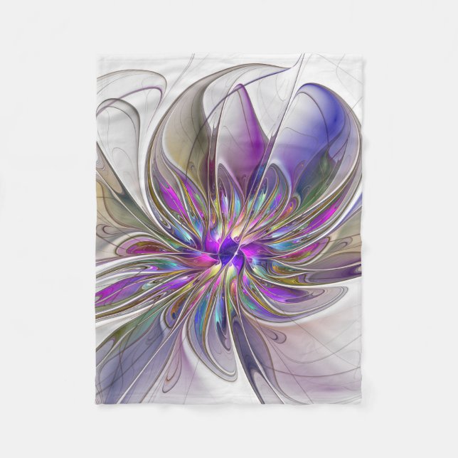 Energische, farbenfrohe abstrakte fraktale Blumenk Fleecedecke (Vorderseite)