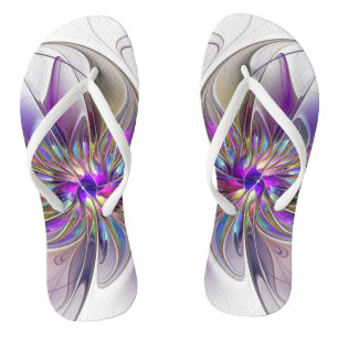 Energische, farbenfrohe abstrakte fraktale Blumenk Flip Flops