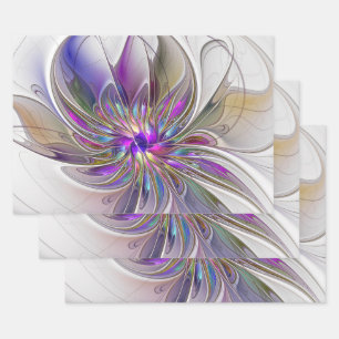 Energische, farbenfrohe abstrakte fraktale Blumenk Geschenkpapier Set