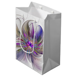 Energische, farbenfrohe abstrakte fraktale Blumenk Mittlere Geschenktüte