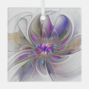 Energische, farbenfrohe abstrakte fraktale Blumenk Ornament Aus Glas