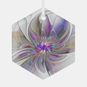 Energische, farbenfrohe abstrakte fraktale Blumenk Ornament Aus Glas