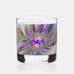 Energische, farbenfrohe abstrakte fraktale Blumenk Whiskyglas