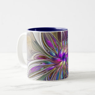Energische, farbenfrohe abstrakte fraktale Blumenk Zweifarbige Tasse