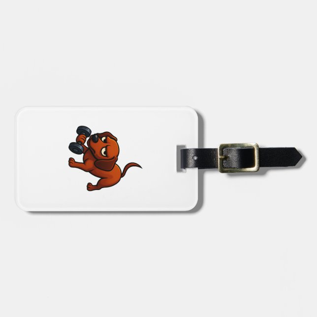 Energischer Dachshund-Hantel-Comic-Motivation Gepäckanhänger (Vorderseite horizontal)