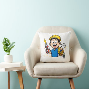 Energischer Elektriker Maskottchen Blitz Cartoon K Kissen