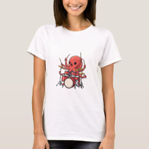 Energischer roter Oktopus-Schlagzeuger beim Multit T-Shirt
