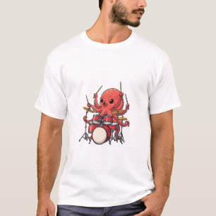 Energischer roter Oktopus-Schlagzeuger beim Multit T-Shirt
