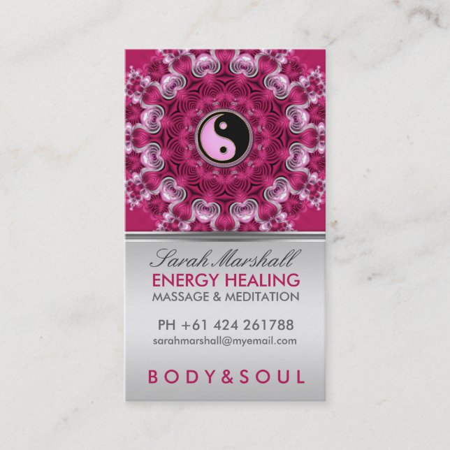 Energy Healing Holistic Pink Silver Business Card Visitenkarte (Vorderseite)