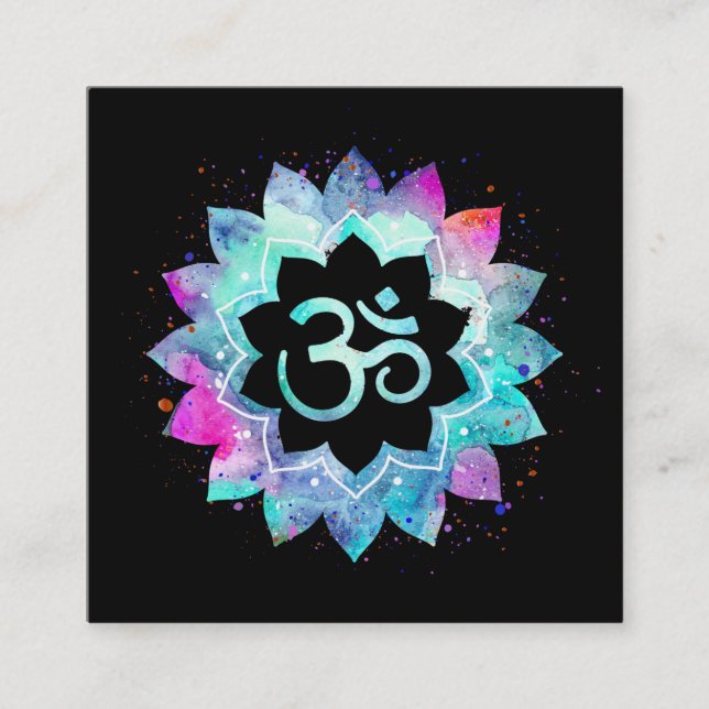*~* Energy Healing Lotus Mandala Om Om Symbol Quadratische Visitenkarte (Vorderseite)