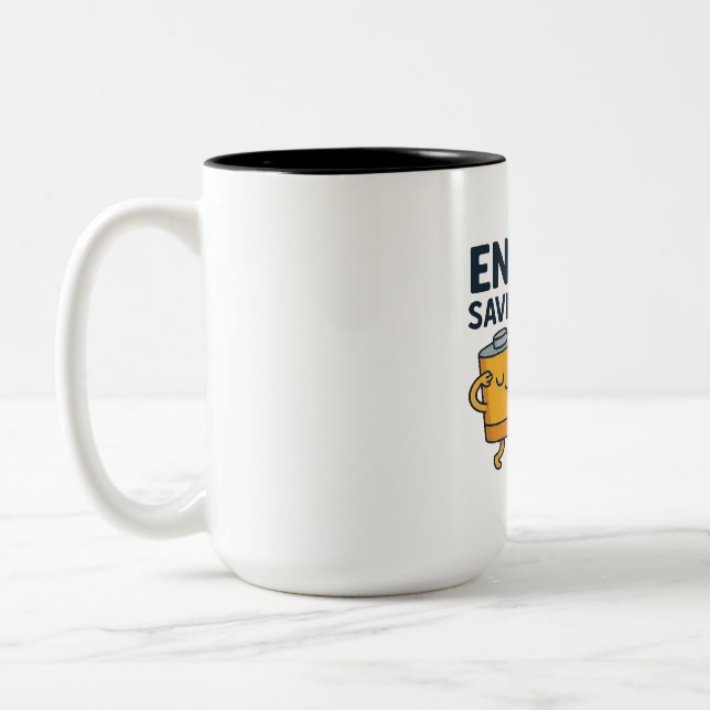 Energy Saving Mode On- Funny Battery Lazy Tshirt Zweifarbige Tasse (Links)