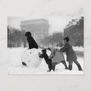 Enfants neige Paris 1930 Postkarte