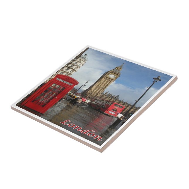 ENG063 LONDON BIG BEN, Doppeldecker-Bus, Fliese (Seite)