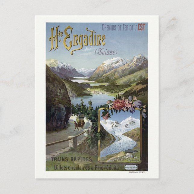 Engadin Schweiz Eisenbahn Vintage Poster Postkarte (Vorderseite)