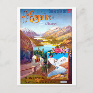 Engadin, Schweiz, Landschaft und Bergstraße Postkarte