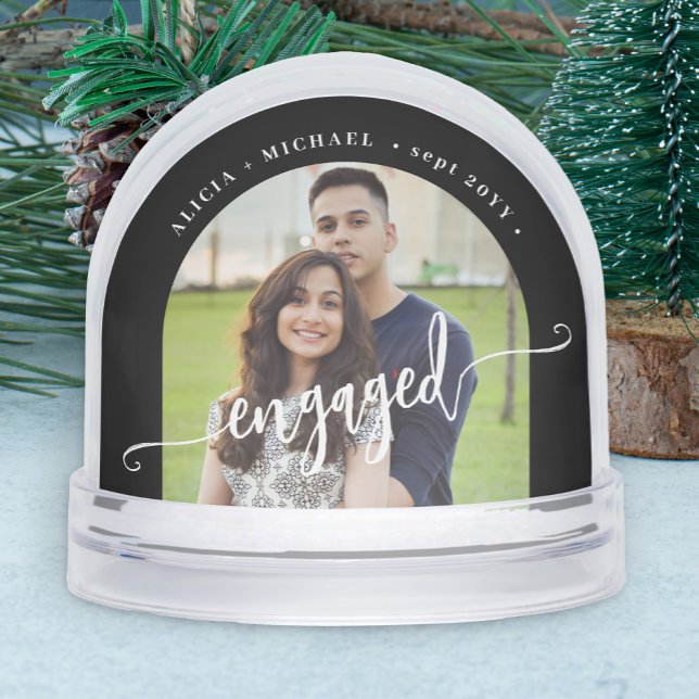 Engaged couple 2 photo script personalized schneekugeln (Von Creator hochgeladen)