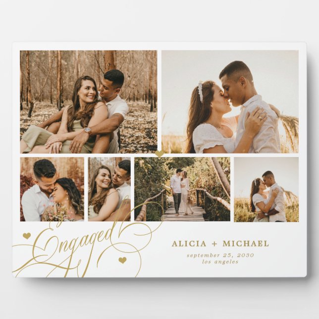 Engaged couple 6 photo collage template white fotoplatte (Vorderseite)