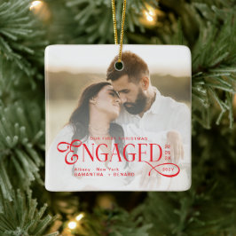 Engaged Couples 2 Photos Stylish First Christmas Keramikornament