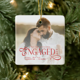 Engaged Couples 2 Photos Stylish First Christmas Keramikornament