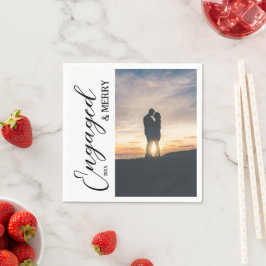Engaged & Merry Couple Photo Serviette