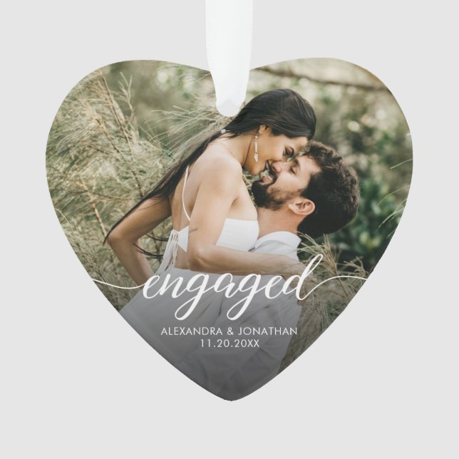 Engaged Modern script Personalized photo keepsake Ornament (Vorderseite)