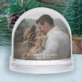 Engaged simple elegant script 2 photos keepsake schneekugeln