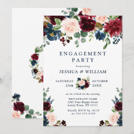 ENGAGEMENT PARTEI "Burgund Navy Blush Blume" Einladung