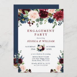 ENGAGEMENT PARTEI "Burgund Navy Blush Blume" Einladung