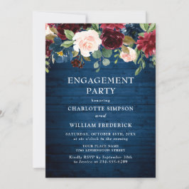 ENGAGEMENT PARTEI "Burgund Navy Blush Blume" Einladung