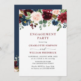 ENGAGEMENT PARTEI "Burgund Navy Blush Blume" Einladung