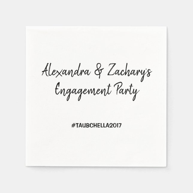Engagement Partei Napkins mit Hashtag Black Serviette (Vorderseite)