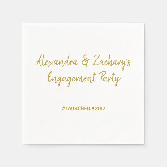 Engagement Partei Napkins mit Hashtag Gold Serviette (Vorderseite)