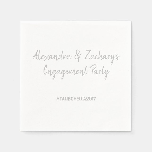 Engagement Partei Napkins mit Hashtag Silver Serviette (Vorderseite)