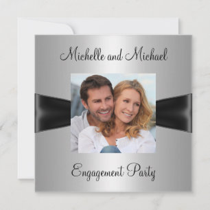 Engagement Partei Silver Black Ribbon Foto Einladung