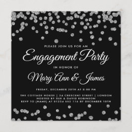 Engagement Partei Silver Glitzer Confetti Black Einladung