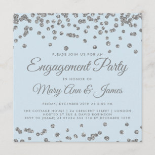 Engagement Partei Silver Glitzer Confetti Ice Blue Einladung