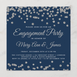 Engagement Partei Silver Glitzer Confetti Navy Bla Einladung