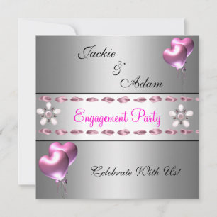 Engagement Partei Silver Pink Floral Ballons Einladung