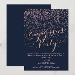 ENGAGEMENT PARTNER Dusche Blue Rose Gold Confetti Einladung