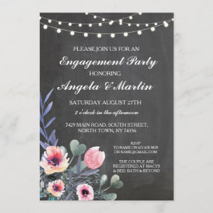 Engagement Party Chalk Lights Floral Einladung