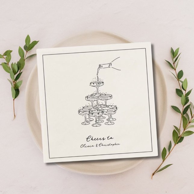 Engagement Party Champagne Tower Sketch Napkins Serviette (Engagement Party napkins)