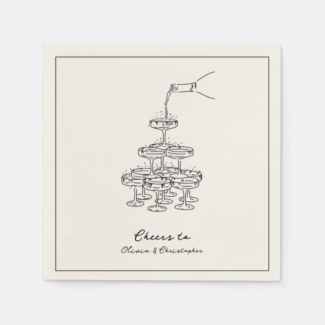 Engagement Party Champagne Tower Sketch Napkins Serviette (Vorderseite)