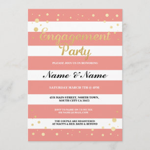 Engagement Party Coral Stripe Gold Glitzer Einladu Einladung